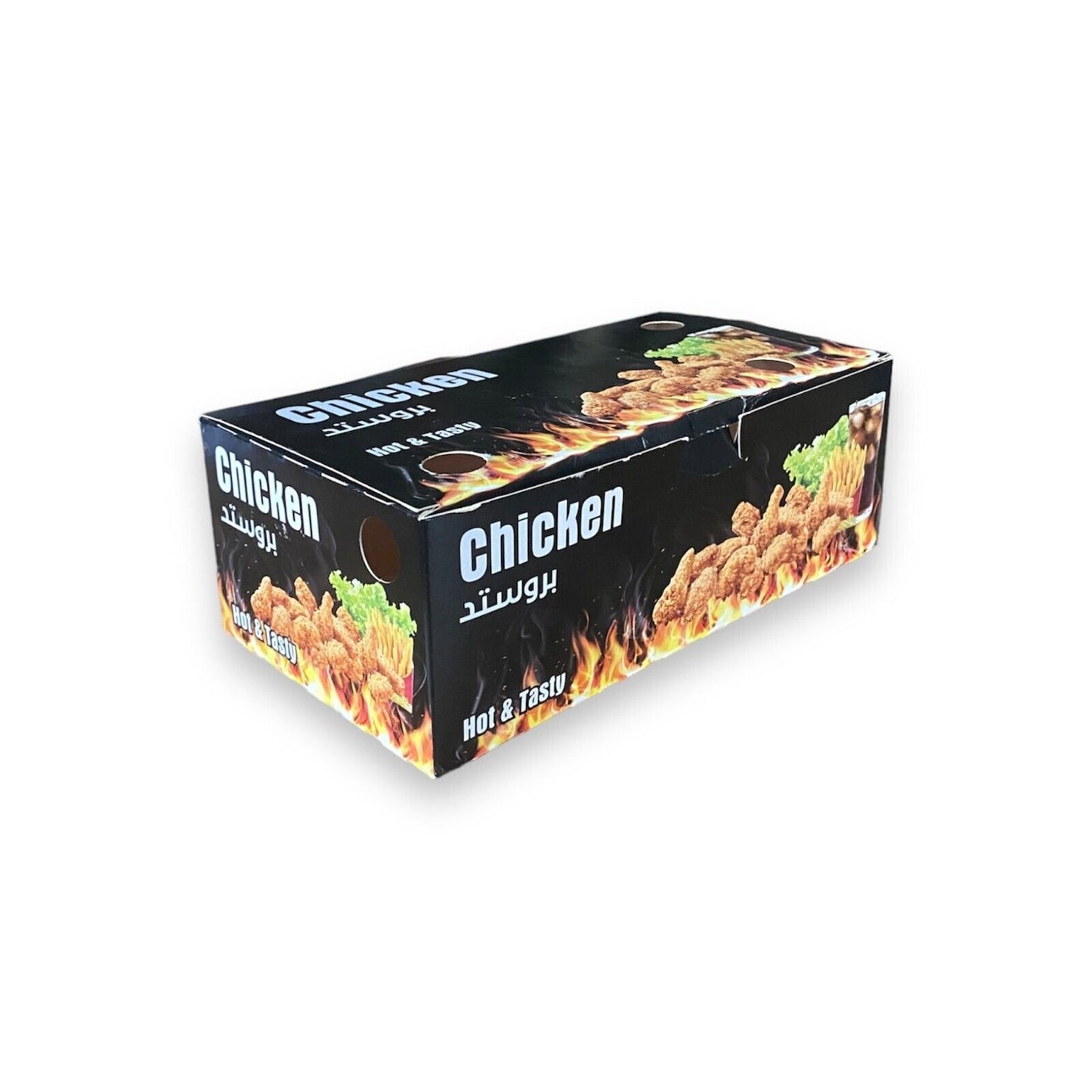 300 x Hähnchen Box schwarz mit schönen Chicken & Pommes Design